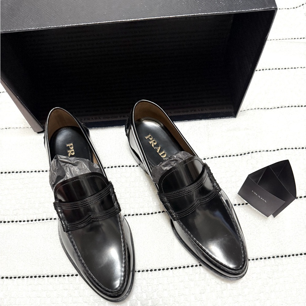 💯 AUTH PRADA CALZATURE UOMO SOAZZOLATO NERO EUROPEAN SIZE 6 BRAND NEW W/BOX